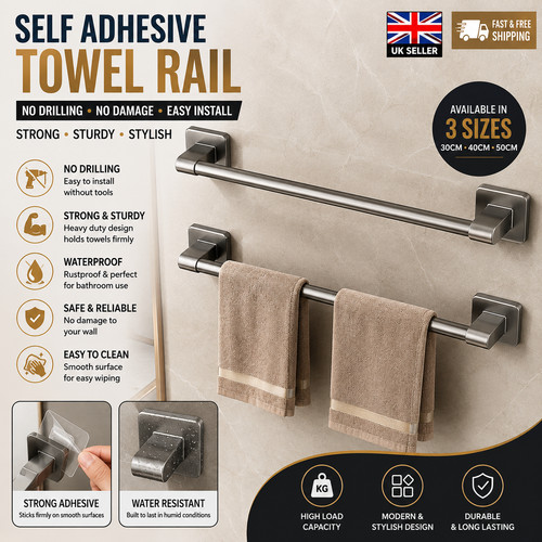 Self adhesive towel - towel, rail